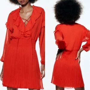 Zara short ruffled‎ dress red smocked bloggers favorite